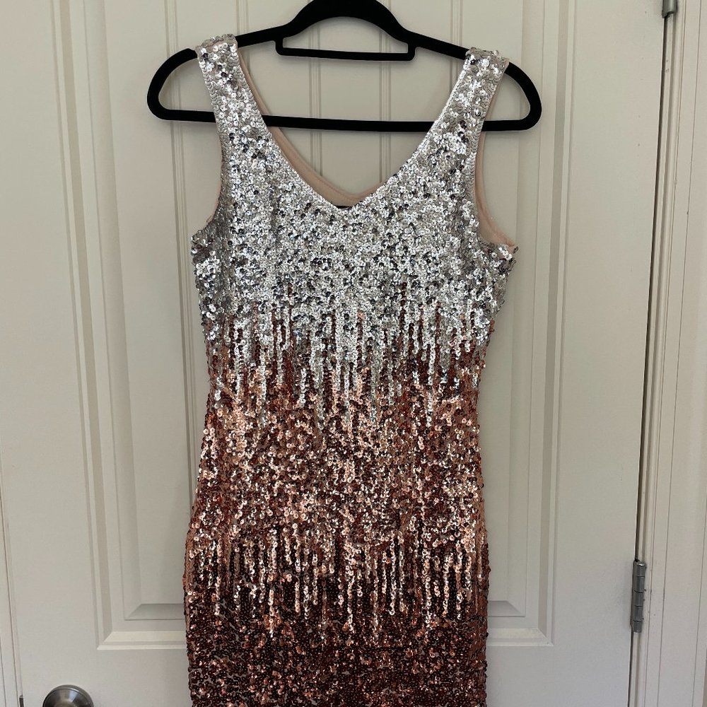 Silver and Brown Sequin Sleeveless Dress, NWT, Size Medium